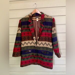 TRACY EVANS vintage 90s aztec southwestern Blazer preppy wool blend oversized M